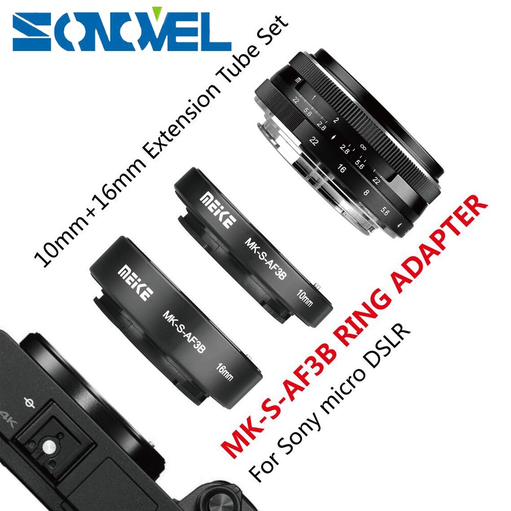 Meike Auto Focus Tubo de extensión macro 10mm 16mm para Sony e-mount fe-mount cámara sin espejo A7 A7R A7M2 NEX-F3 A3500 A6300 A6500