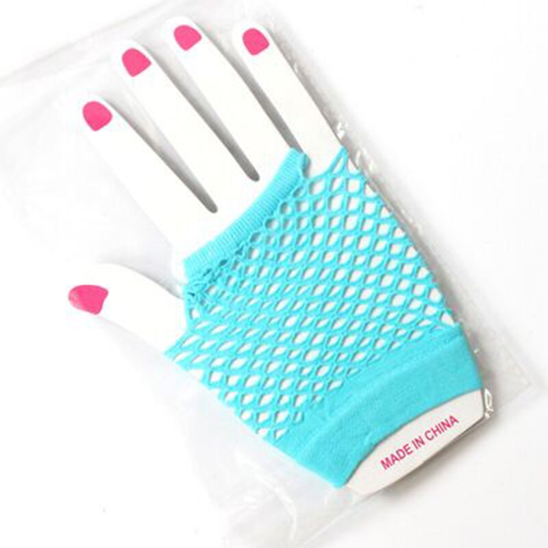 Stijl 1 paar uitgeholde vingerloze handschoenen raster veelkleurige visnet punk persoonlijkheid slanke trendy dameshandschoenen: Cyaan
