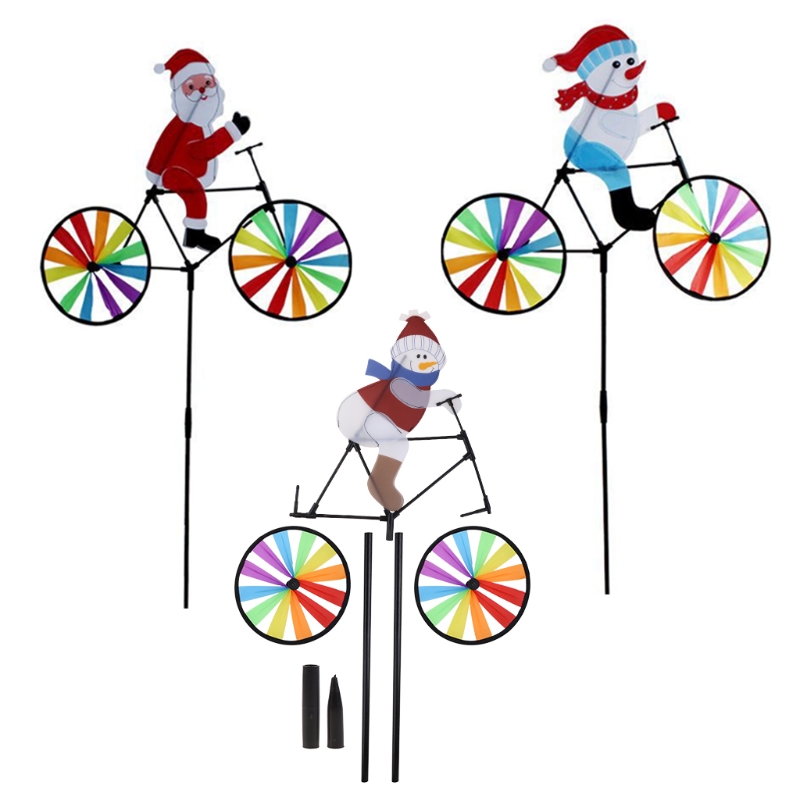 D55E 3D Grote Sneeuwpop Kerstman Op Fiets Windmolen Wind Spinner Draaimolen Yard Garden Decor Christmas