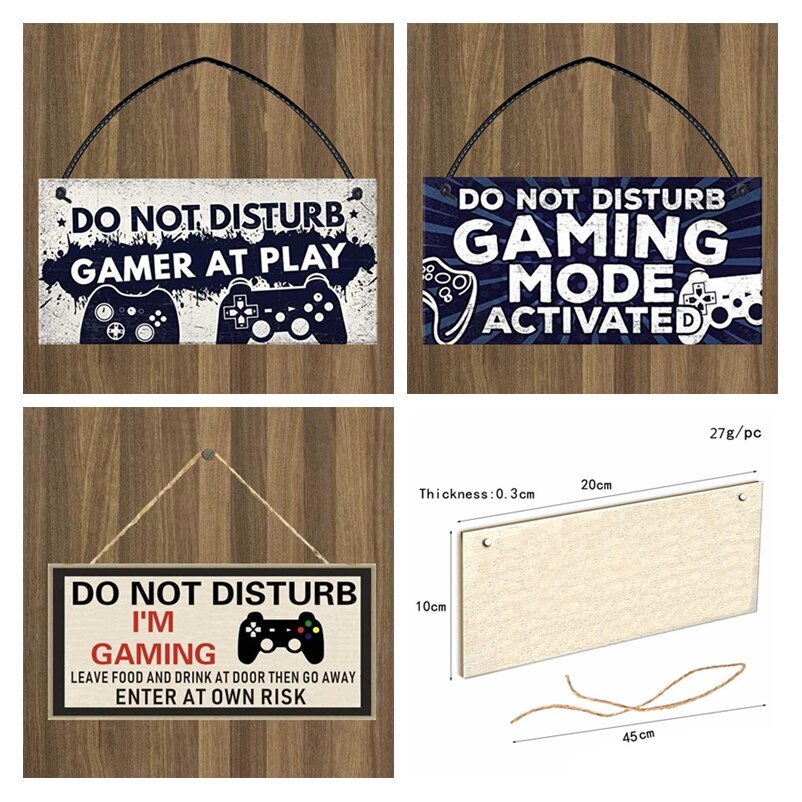 Stör inte spelare spel tecken blå dörrhängare tecken man grotta sovrum platta födelsedag son bror pappa heminredning