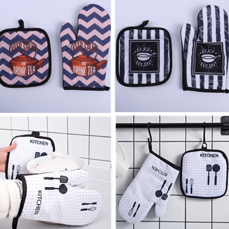 Gants de cuisine antidérapants en coton, 2 pièces, pour BBQ, cuisson au micro-ondes, mitaines de four mignonnes, maniques en lin résistantes à la chaleur, outils de cuisine