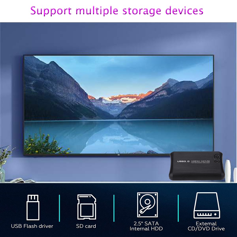 Reproductor multimedia SATA de 2,5 &quot;, 1080P, USB 3,0, HDD externo, con HD, AV, Coaxial, compatible con MKV, H.264, RMVB, WMV, reproductor MP4 portátil