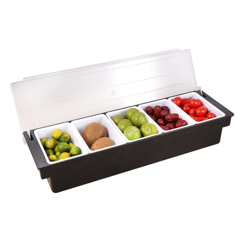 Multiple Compartment Condiment Dispenser Bar Fruit Caddy Garnish Tray Kitchen Spices Storage Holder Accessories