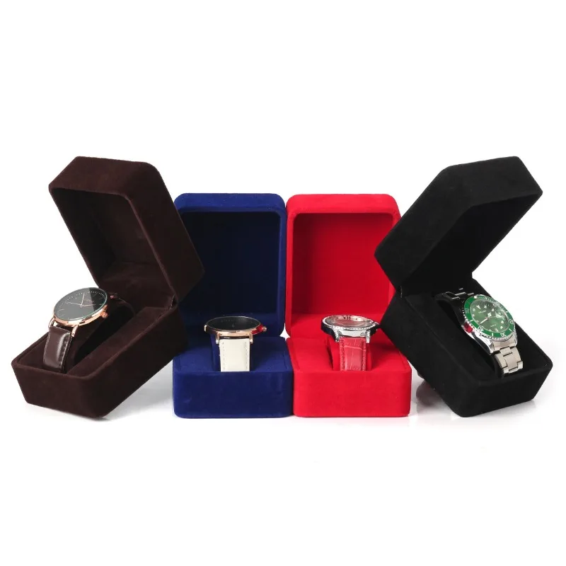 Boîte de montre velours coin rond Smartwatch horloge mallette de rangement bijoux accessoires affaires boîtes d'emballage noir rouge bleu