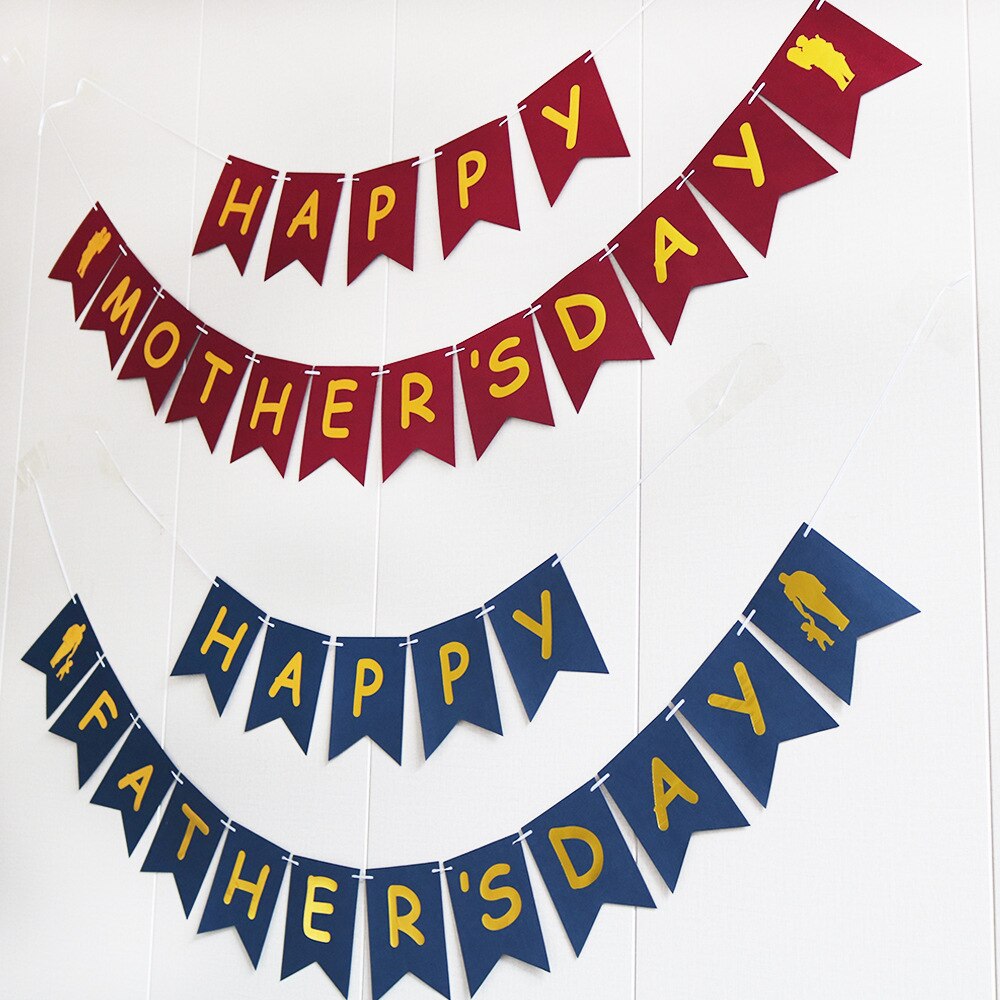 HAPPY MOTHERSDAY FATHERSDAY Banner Blue Red Gold Letter For Fathers Mothers Day Bunting Party Decoration Supplies Pap mama