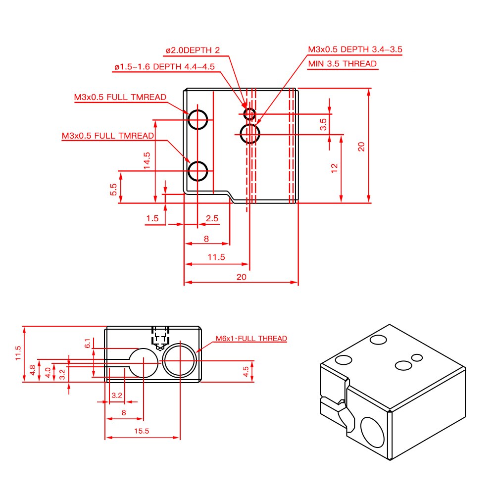 1pcs Volcano end eruption heater block 1.75 3mm Filament V5 V6 Extruder J-head Aluminium Heater block for Sidewinder X1