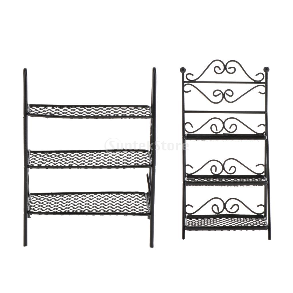 1Pc 1:12 Black Dollhouse Mini Metal Shelf Flower Stand Rack Decor Accessory