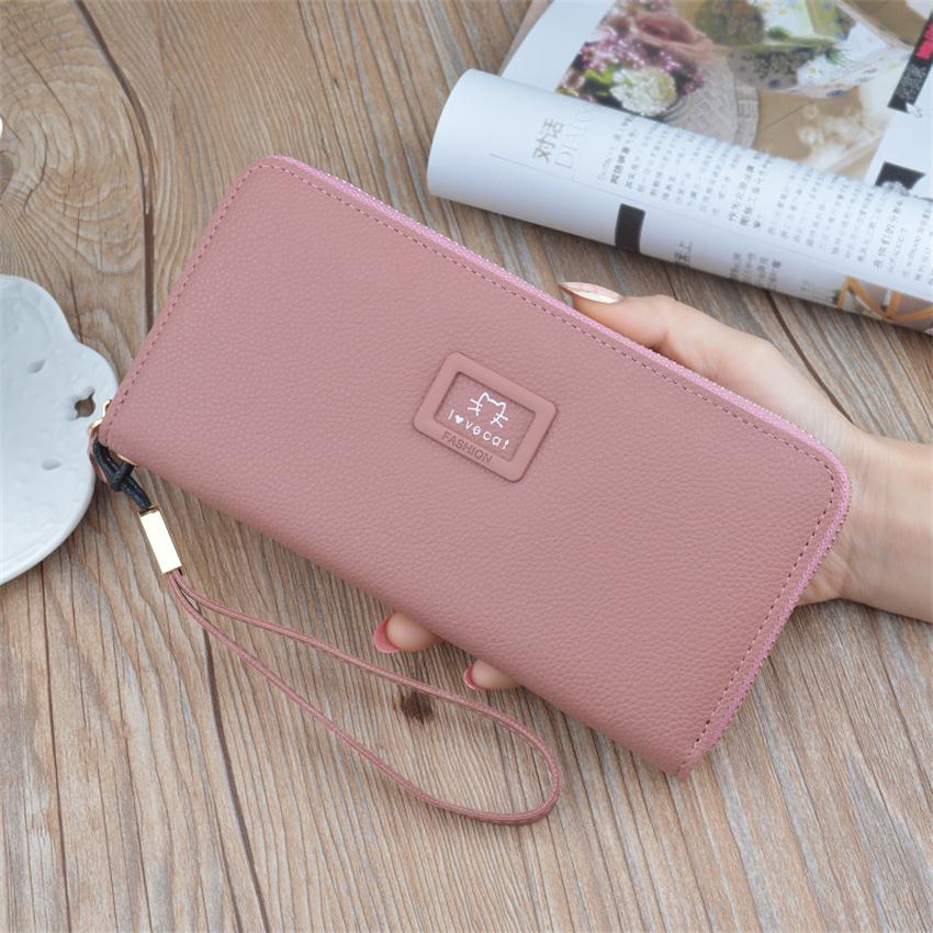 Women Long Wallet Large Capacity Purse Card Holders Phone Bag Printing Cat Wallet Portfel.: Pink