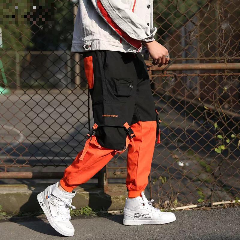 Patchwork afslappet cargo bukser sweatpants bukser mænd arbejder lang sved mandlige løse lommer bukser hip hop parkour