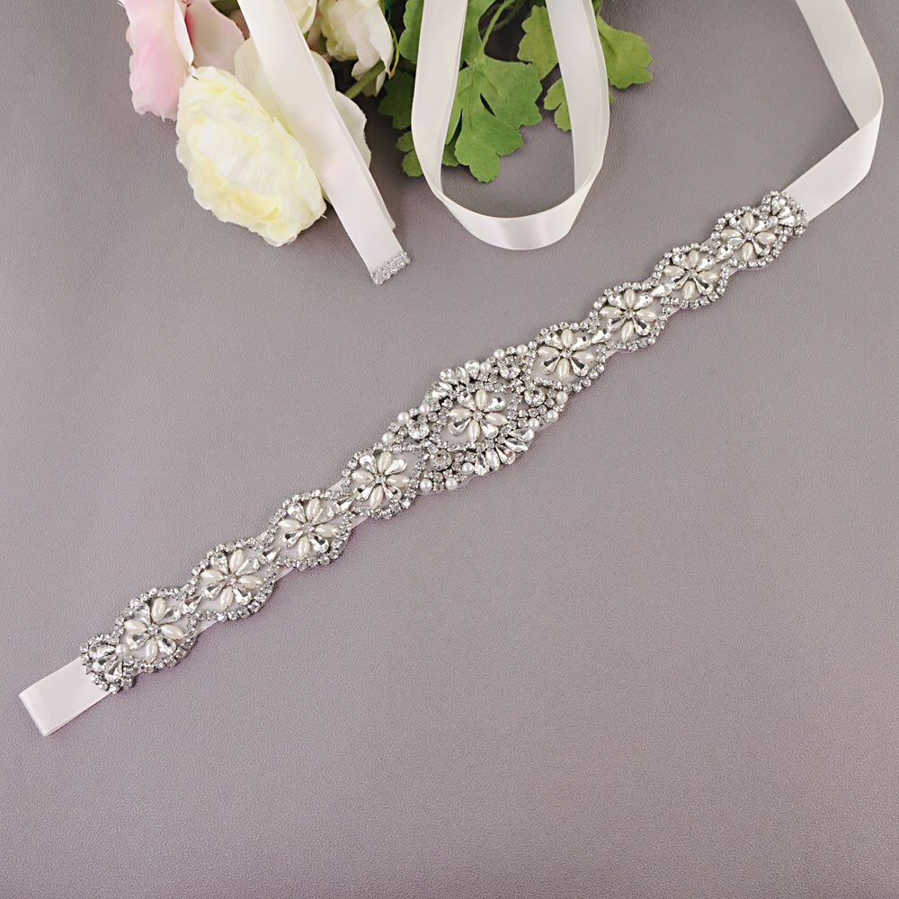 S161-S Luxe Bruid Jurk Riemen Met Strass Bruids Bruiloft Accessoires Riem Voor Vrouwen Trouwjurk Parel Riem Formele Riemen: Off-White