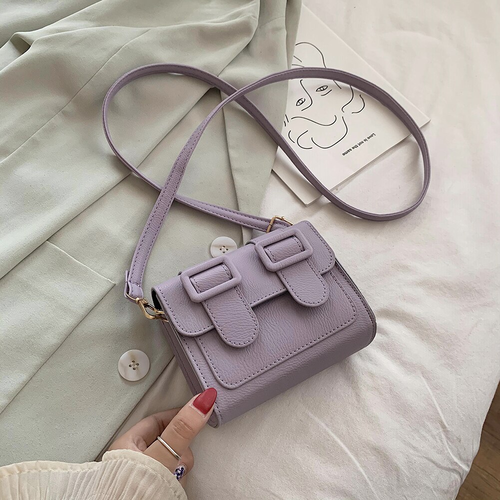 Casual Hit Color Women Shoulder Bags PU Leather Flap Crossbody Handbags Purse Popular Simple Female Daily Bag: Purple