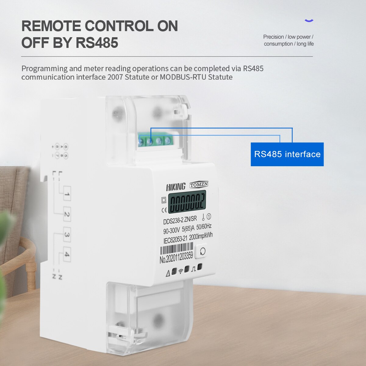 Single phase Remote control ON/OFF by Rs485 65A Multi function Din rail Energy meter 90-300V Kwh MODBUS-RUT Watt hour meter