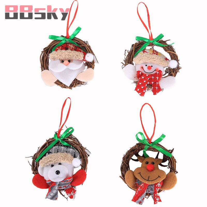 Bbsky Leuke Kerstman & Sneeuwman Houten Kerst Hangers Ornament Rotan Cirkel Voor Kerstboom Decoratie Kinderen Speelgoed 315