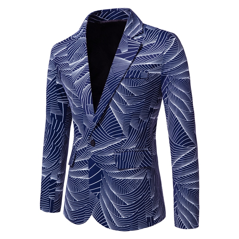 Veste Blazer à la pour hommes, manteau de costume décontracté, imprimé à rayures, à un bouton,