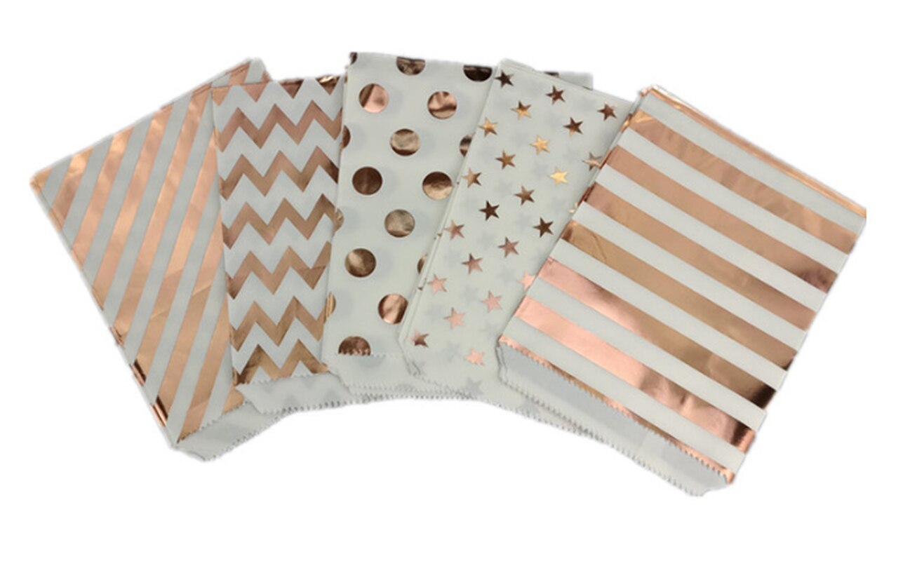 25 Pcs/pack 18cm Bags Paper Pouch Rose Gold Paper Food Safe Bags Birthday Wedding Party Favors Bags Packing for Guests