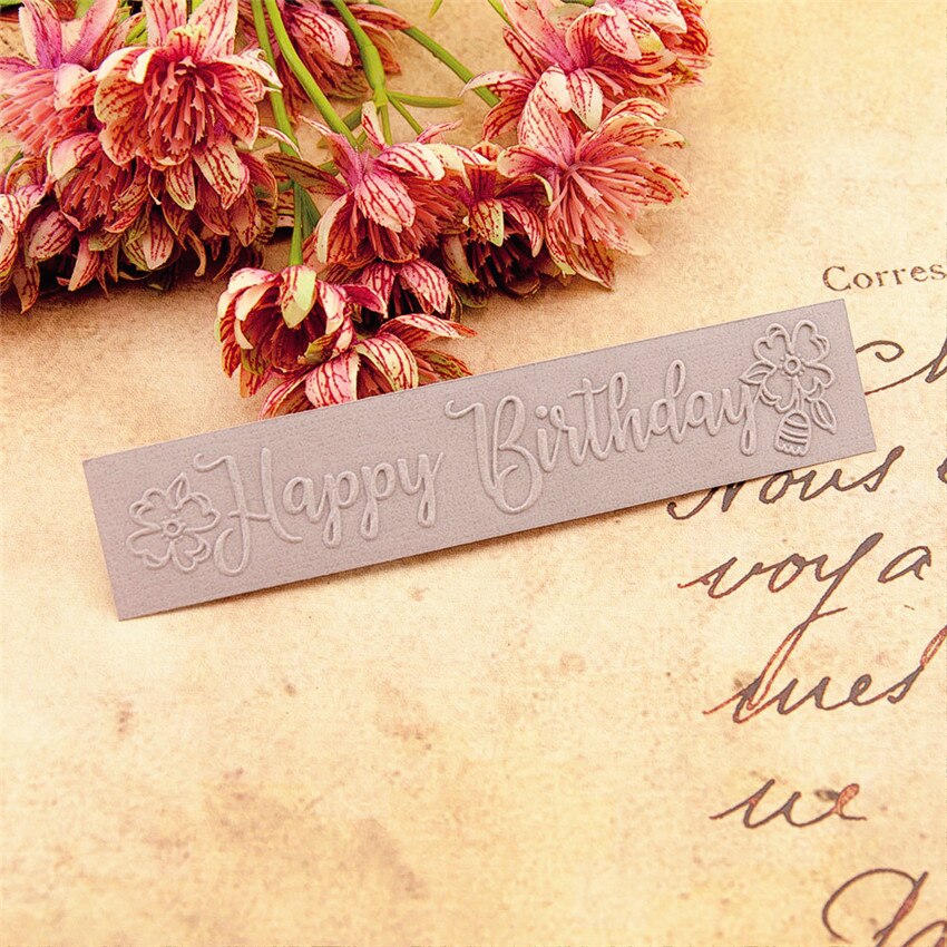 15x3cm Happy birthday Embossing folders Plastic For Scrapbooking DIY Template Fondant Cake Photo Album Card Making