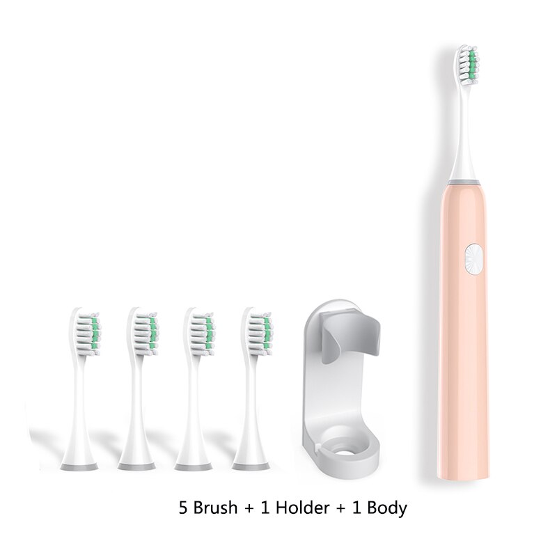 Nouvelle brosse à dents électrique adulte vague sonique Rechargeable IPX7 étanche puce intelligente brosse à dents tasse tête USB Rechargeable clair 40: Pink-5