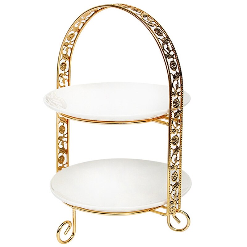 Metalen Cake Stand Double-Layer Boog-Vormige Gouden Fruit Dessert Rack Bruiloft Verjaardag Partij Decoratie Cupcake Stand: Gold