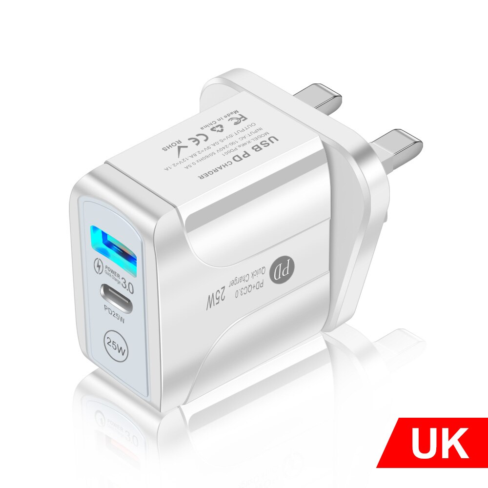 Lovebay Phone Charger PD 25W Quick Charge 3.0 Dual USB Charger For iPhone13 Pro Samsung Xiaomi Mobile Phone Fast Charging: White UK Plug