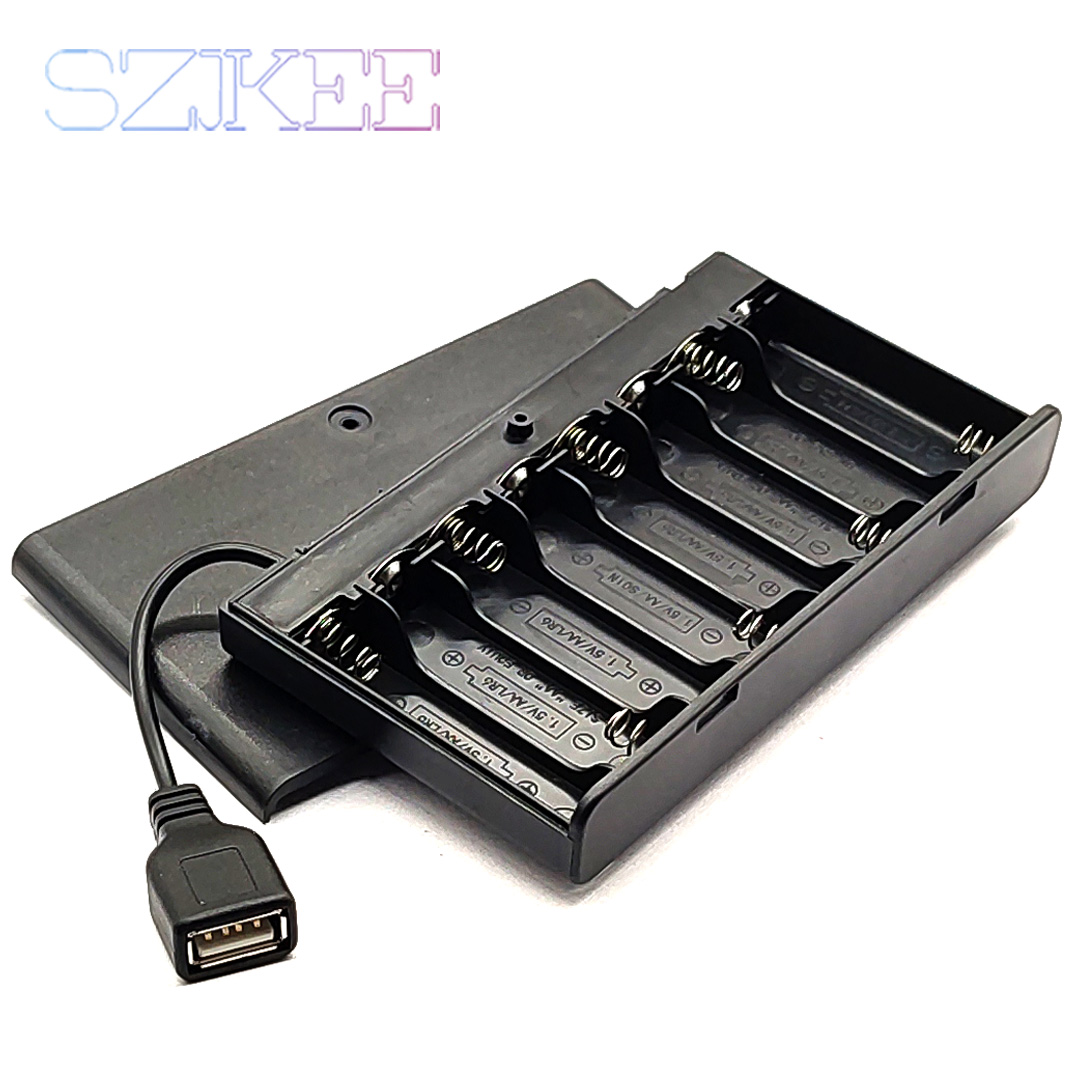 Soporte para pilas AA, caja para pilas AA con puerto de alimentación USB con cubierta y interruptor con ranura 2/3/4/6/8 DIY: Blanco