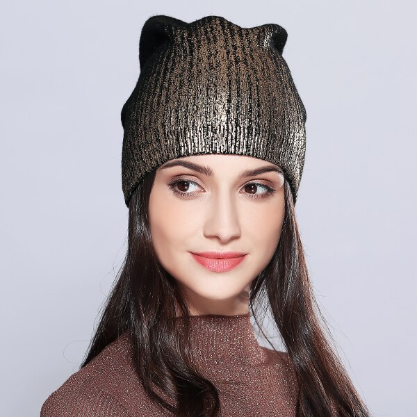 Vrouwen Hoeden Shining Wol Gebreide Herfst Winter Brand Hoed Vrouwelijke Skullies Mutsen Bonnet # MZ715
