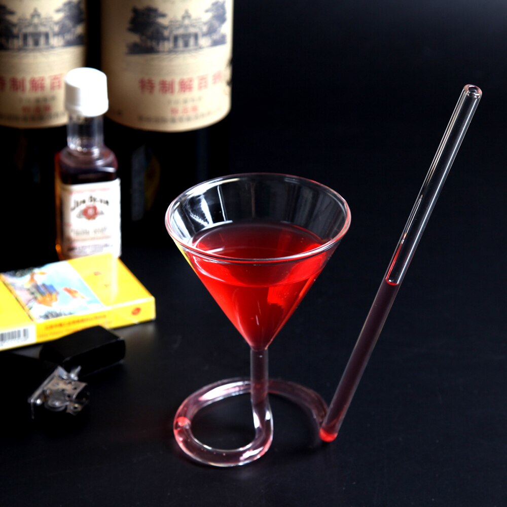 Screw Spiral Straw Molecular Cocktail Glass Bar Party Wine Glass Martini Champagne Glass Wine Glass Charm for Home Bar