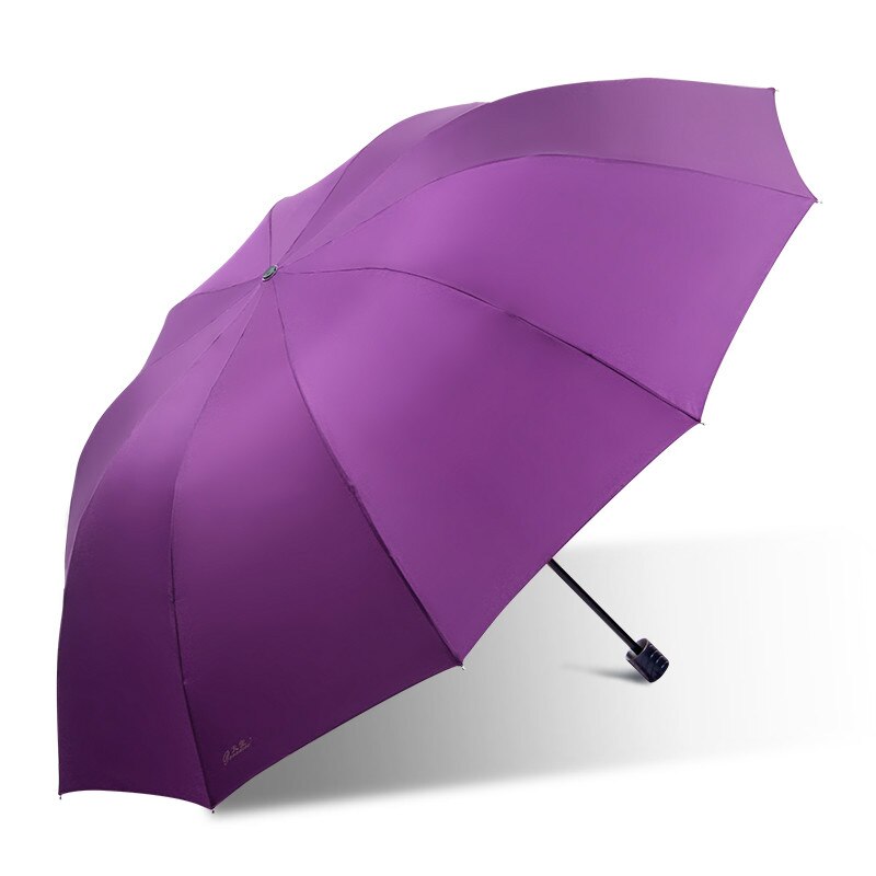 Stærk 127cm diameter 10 benforstærkning paraply vindtæt tre foldbar anti uv golf paraply to eller tre personer kompakt: 6 lilla