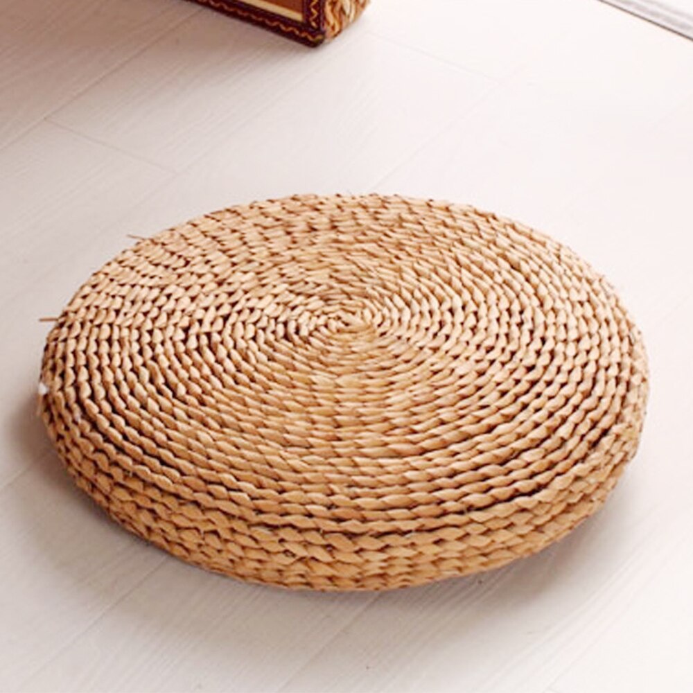 Rund puf tatami meditation pude fortykkelse yoga cirkel majsskall halm fletemåtte japansk stil pude med silke våd: B / 40 x 40cm