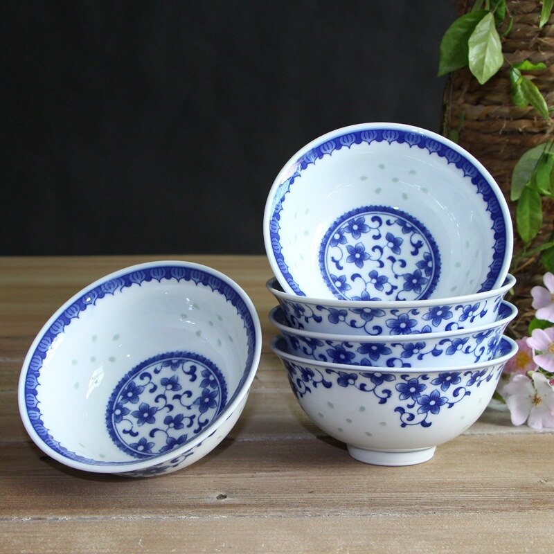 Jingdezhen Blau und Weiß Porzellan Geschirr Keramik exquisit Schüssel Porzellan Schüssel 5 Zoll Reis Schüssel einstellen Haushalt Schüssel und Erzähler: 5 Zoll Linglong Bauhinia 5