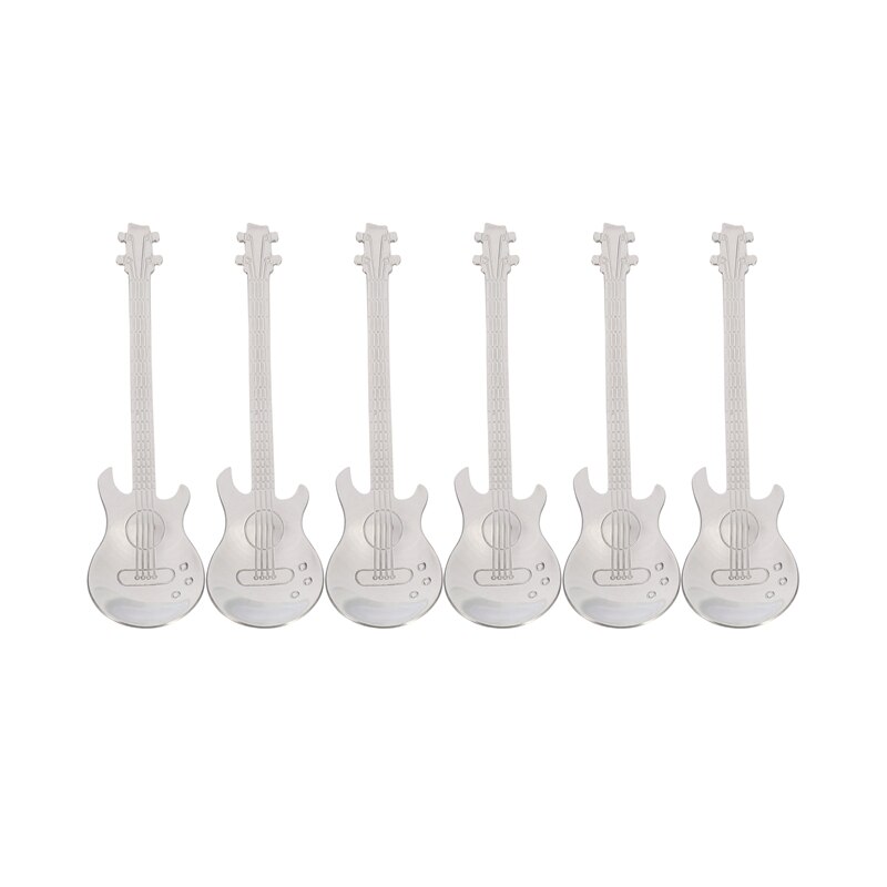 Gitaar Koffie Lepels 6-Pack Leuke Lepels Rvs Theelepels Roeren Lepel Gitaar Vormige (Zilver): Default Title