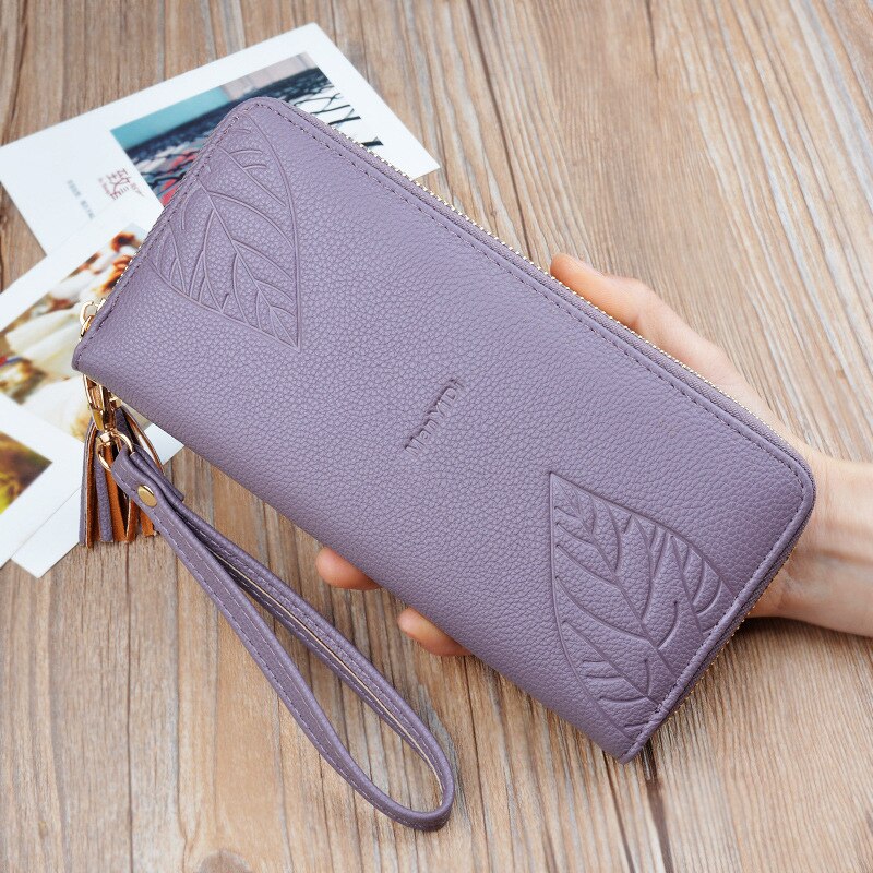 Portafogli e portamonete da donna portafoglio in pelle PU polsino femminile stampa foglia borsa lunga da donna borsa grande capacità portafoglio donna