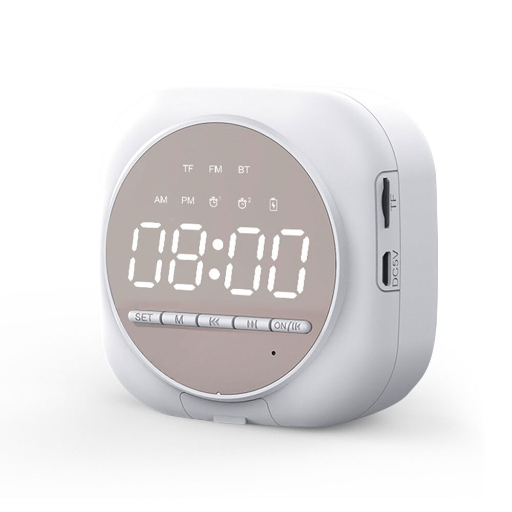 Multifunction Alarm Clock Bluetooth Speaker With FM Radio LED Snooze Wireless Subwoofer Music Player Table Clock Phone Stand: White