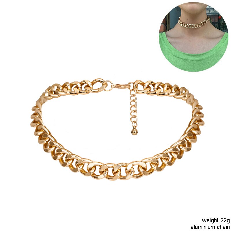 Punk Felsen Aluminium Kette Halsband Halsketten Für Frauen Chocker geschichtet Verknüpfung Kragen Glanz Licht Gewicht Schmuck Schlüsselbein ErkläSprosse: N1400-2