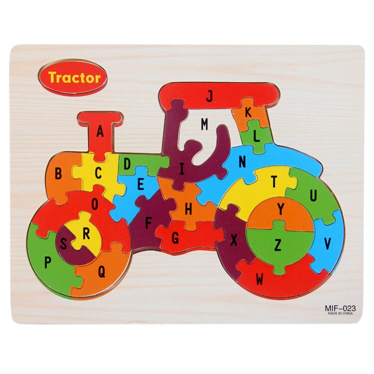 26 Letters Cognitieve Vliegtuig Puzzel Kinderen Alfabetische Grafische Onderwijs Speelgoed 9 Patronen Optioneel Houten Puzzel Blokken Ddj: tractor