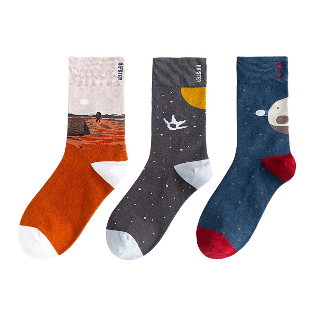 3Pairs/lot Novelty Men Socks Rocket Lift off Scenes Socks Funny Space Program Pattern Socks Streetwear Boy Socks 36-43 Unisex