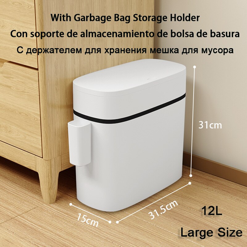 Premium Trash Bin with Lid Large Can Kitchen Basket Household Toilet Waterproof Garbage Waste Narrow Seam Office Container Bins: 12L Large
