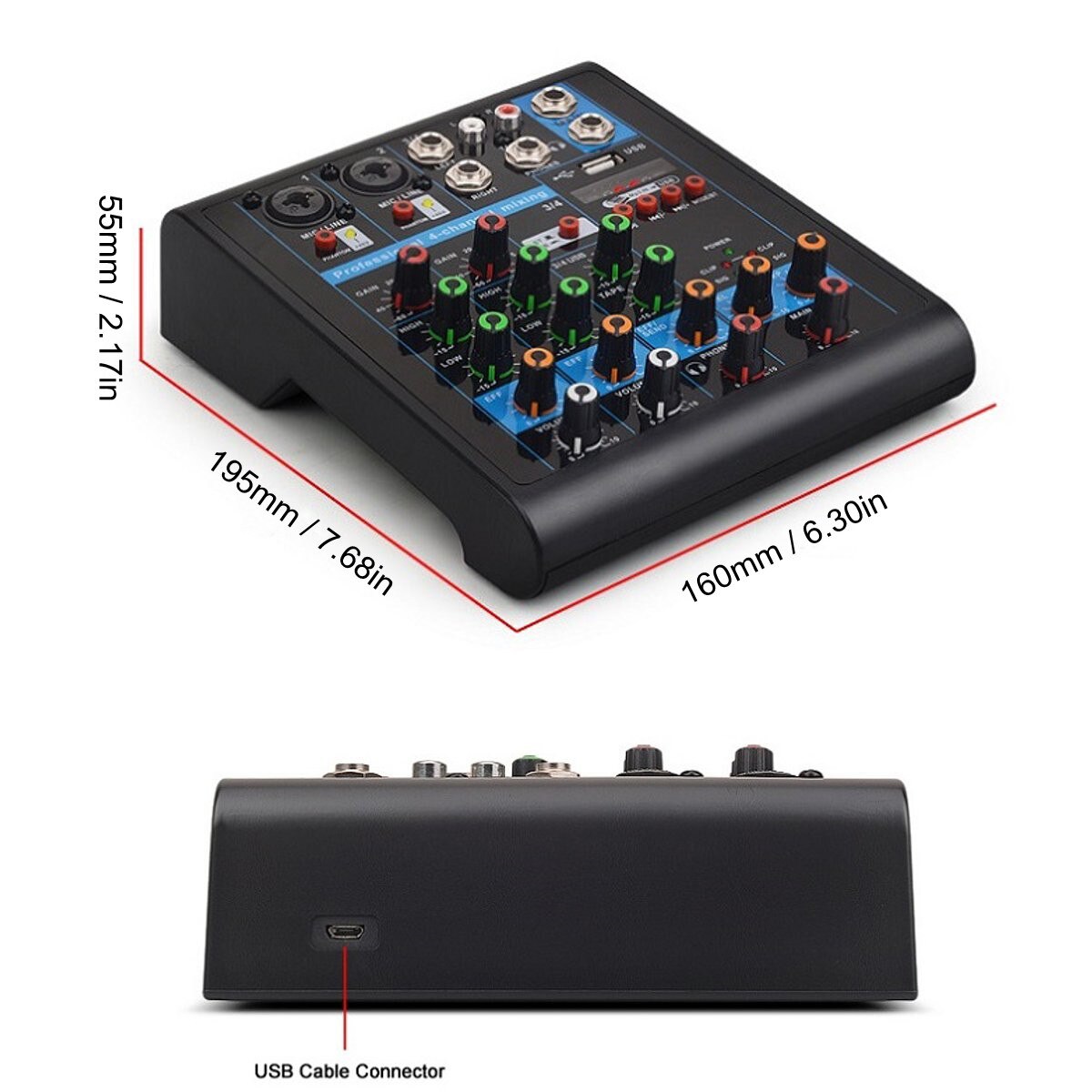 Mini 4 Channels Audio Mixer USB bluetooth MP3 Live Studio DJ Sound Mixing Console Karaoke Computer Phantom Power For KTV 48V