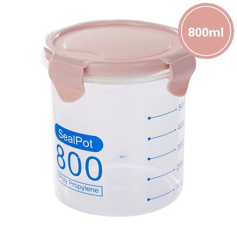 Kitchen Food container Seal pot tea coffee candy Storage Tank Plastic Cereals Snacks Box cookie canister cereal container jars: pink800ml
