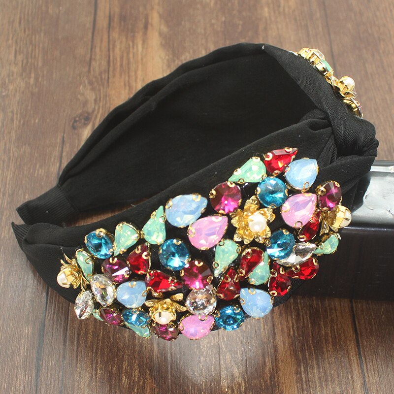 Eleganckie nowe modne akcesoria do włosów szeroki boczny pałąk Mix kryształowy barokowy Hairband Center Cross nakrycia głowy dla kobiet wesele: colorful  headband