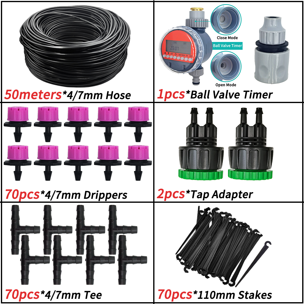 WUJIE 5-50M Tuin Micro Druppelirrigatie Automatische Besproeiingssysteem Kit Timer Controller DIY Mist Spray Koeling voor Potplanten: Lavendel