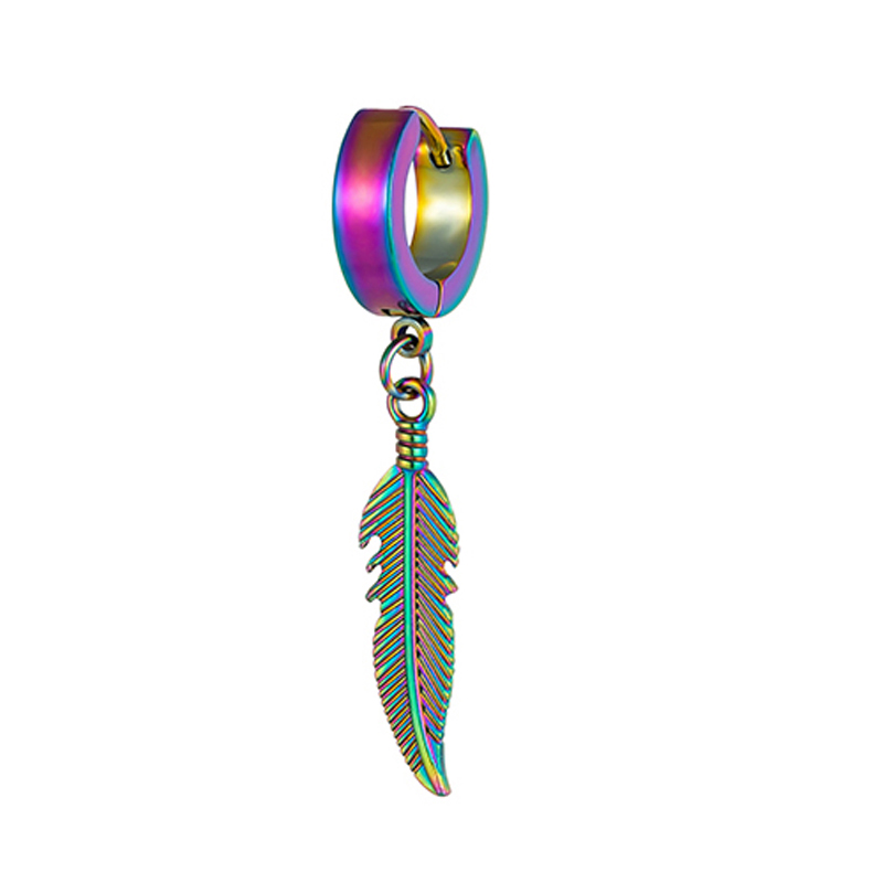 Pendientes de acero inoxidable para hombre y mujer, aretes con colgante de pluma Simple, accesorios de joyería con personalidad, 1 unidad: PLATEADO