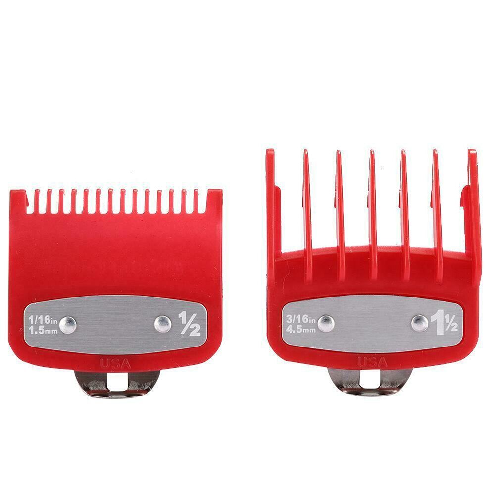 10 pièces/ensemble tondeuse à cheveux peignes Guide Kit multi-couleur en plastique tondeuse à cheveux gardes accessoires 3-25mm universel Salon de coiffure outils: Red-2PCS  Set