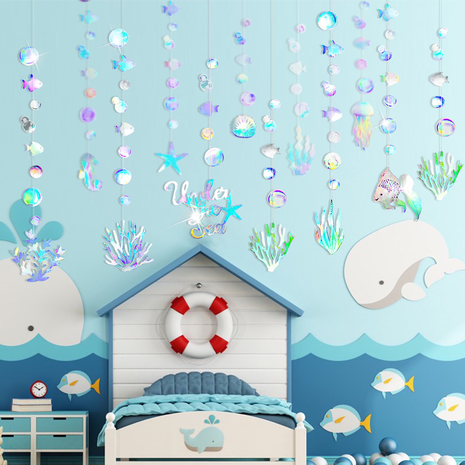 sotto il mare decorazioni per feste a tema compleanno conchiglie stelle marino alghe cavalluccio marino ornamenti da tavola bambino doccia ghirlande sospese