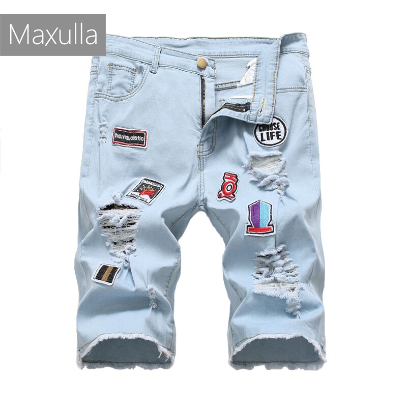 Maxulla denim korte gat jeans mannen Zomer jean denim Elastische shorts wassen patchwork denim mannelijke straat shorts Mla033