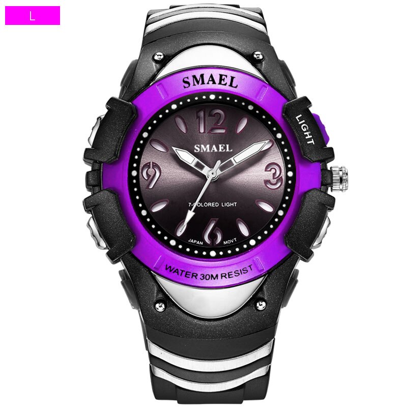 Smael Horloges Kids Kinderen LCD Digitale Horloges Schokbestendig Sport Horloges Mannen Wekker Kinderen 50M Waterdicht Horloge: Purple L