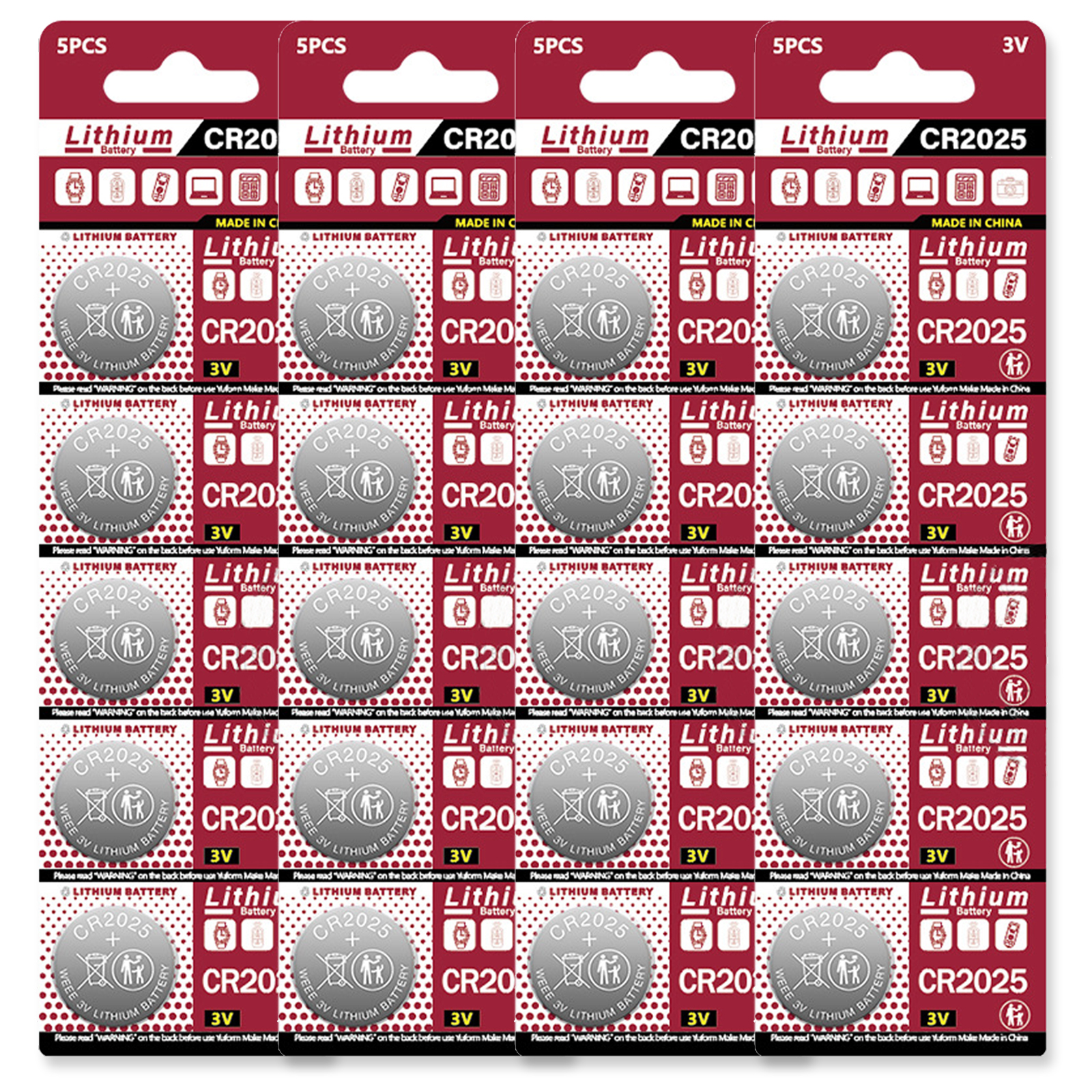 5-100pk cr2025 novas baterias de célula tipo moeda substituir para br2025 dl2025 ecr2025 3v bateria de botão para calculadoras chave do carro brinquedos: BRANCO