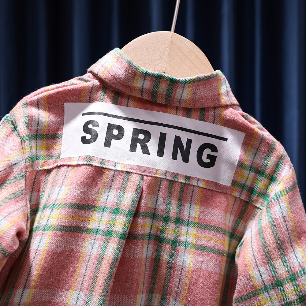 Camisas a cuadros para niñas, ropa cálida de algodón para niños, blusa informal clásica de manga larga con botones, color rosa y verde