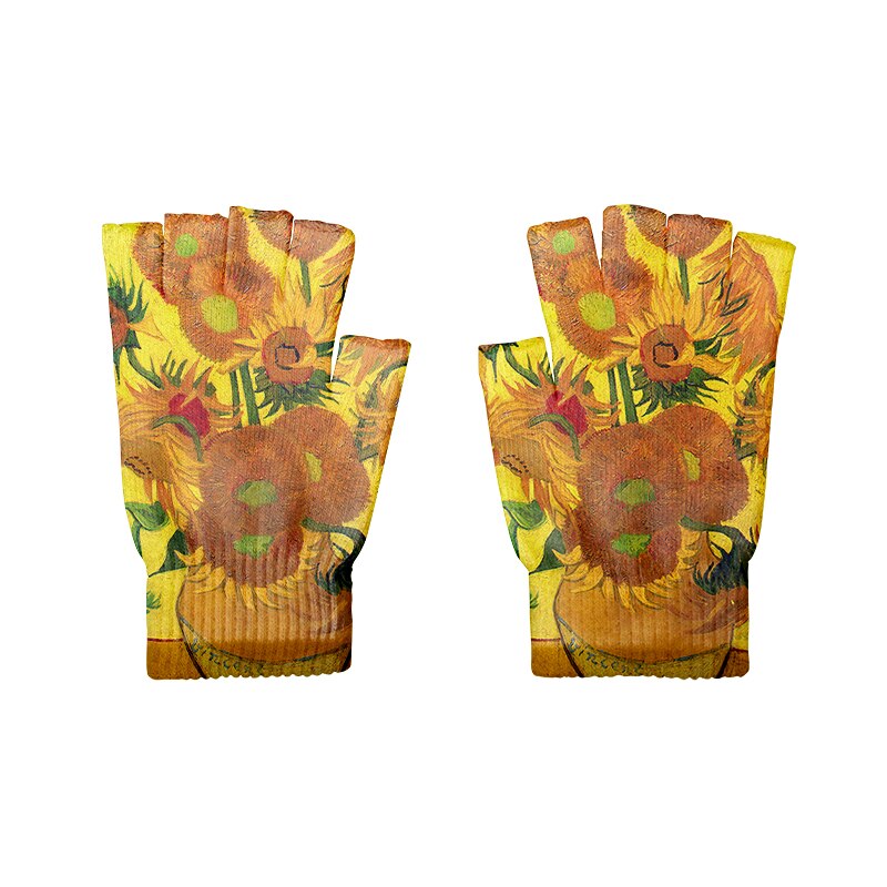 Guantes de punto de arte para adultos, guantes de medio dedo, pintura al óleo de Van Gogh, estampado, pantalla táctil, antideslizantes, guantes de muñeca: Style1