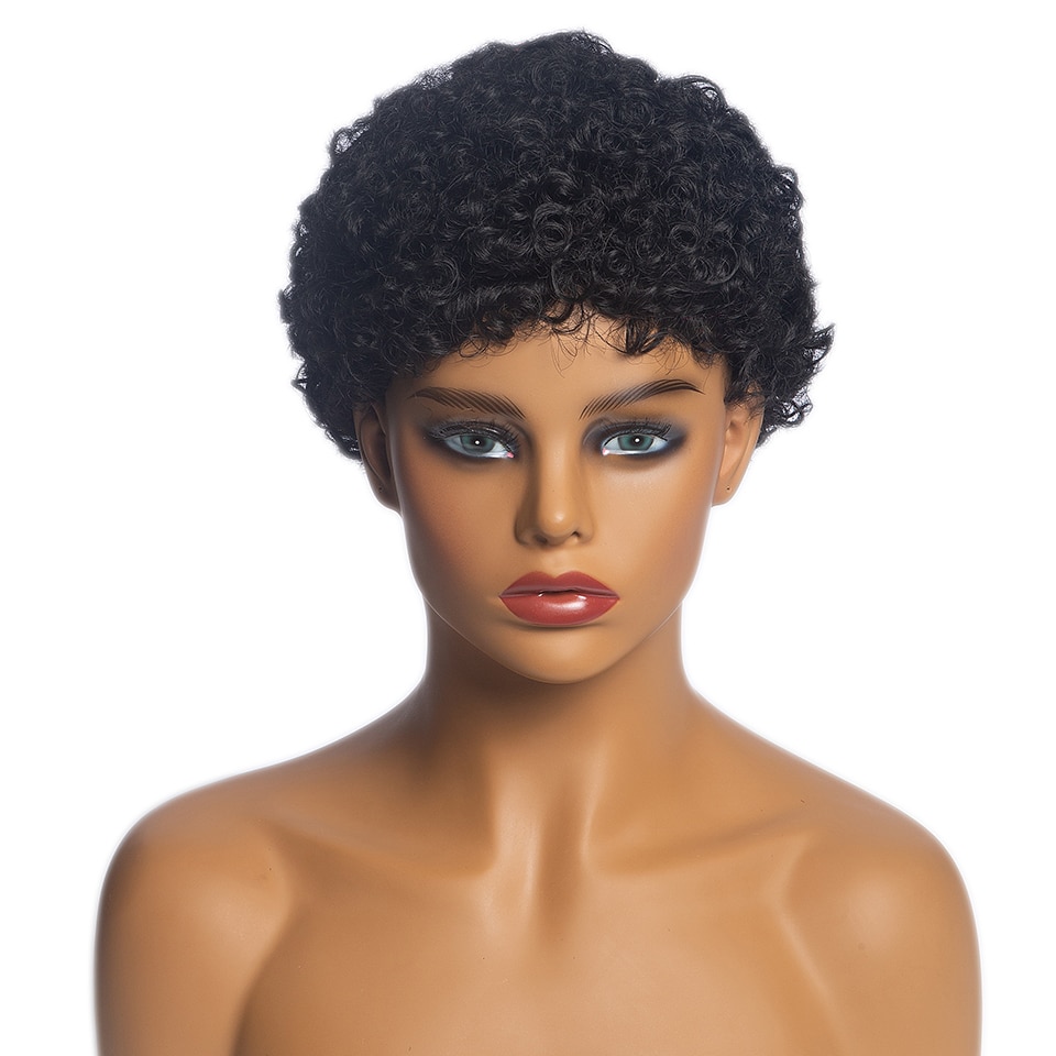 GAKA Short Afro Kinkly Curly Synthetic Wigs for Africa American Black Women Pixie Cut Natural Brown Wig