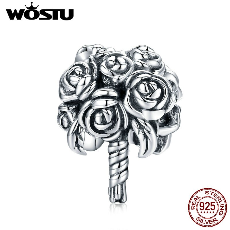 WOSTU prawdziwe 925 srebro bukiet ślubny czar dopasowanie oryginalna bransoletka wisiorek szczęśliwe koraliki biżuteria ślubna FIC1566